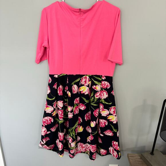Oxiuly Fashion Pink Floral Swing Dress Size XL Rayon & Polyester Blend - Picture 2 of 7